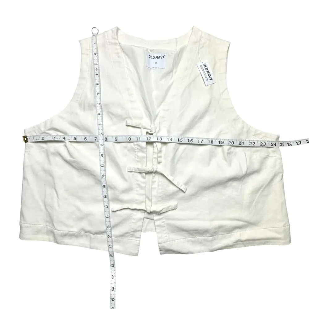 Old Navy | Women | Ivory White Linen Blend Tie Front V-Neck Sleeveless Vest | 2X